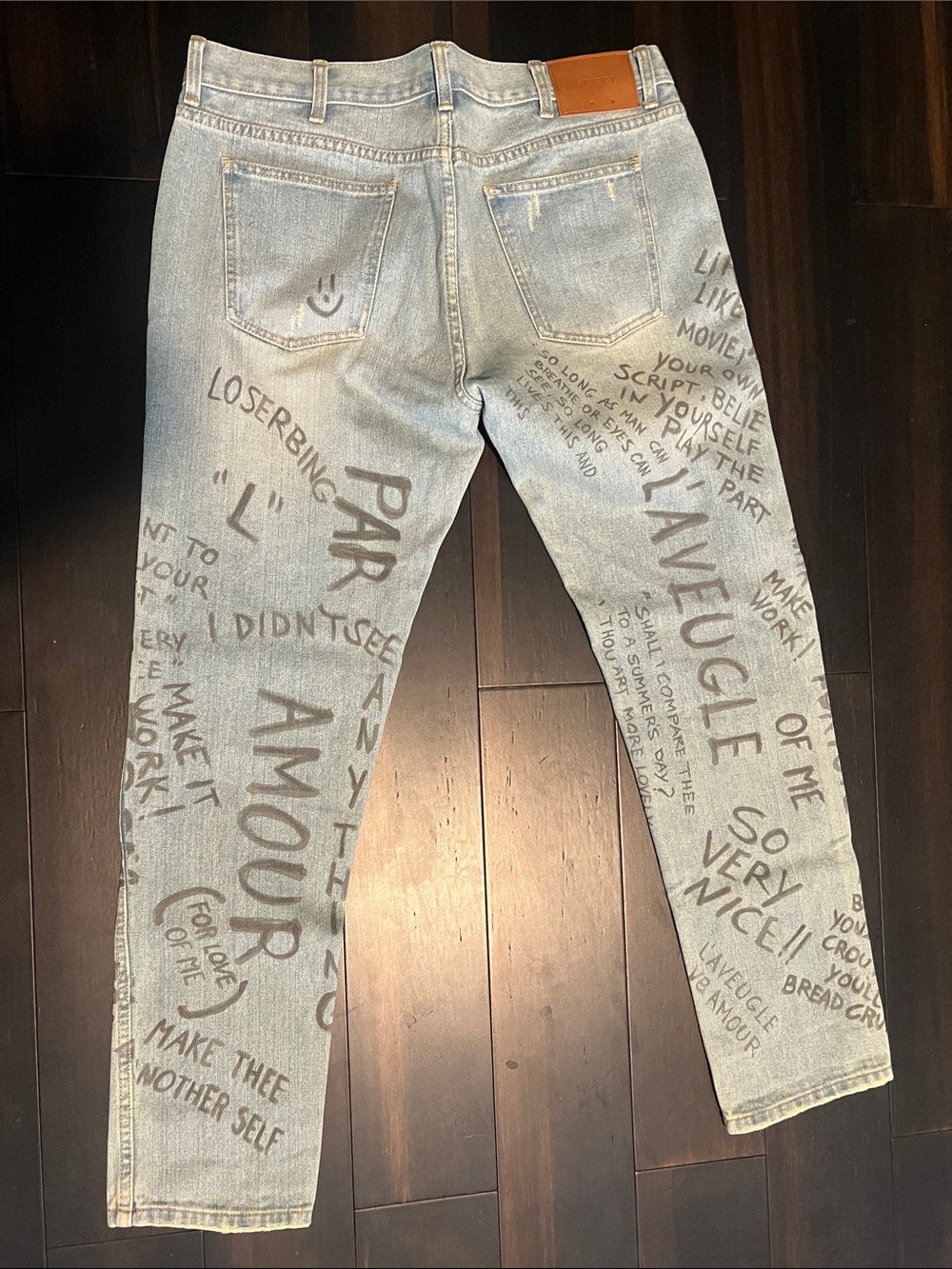 Gucci Light Blue Graffiti Denim Jeans with Script Detail - Picture 5 of 6